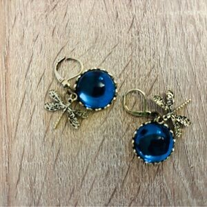 Blue Dragonfly Silver Earrings